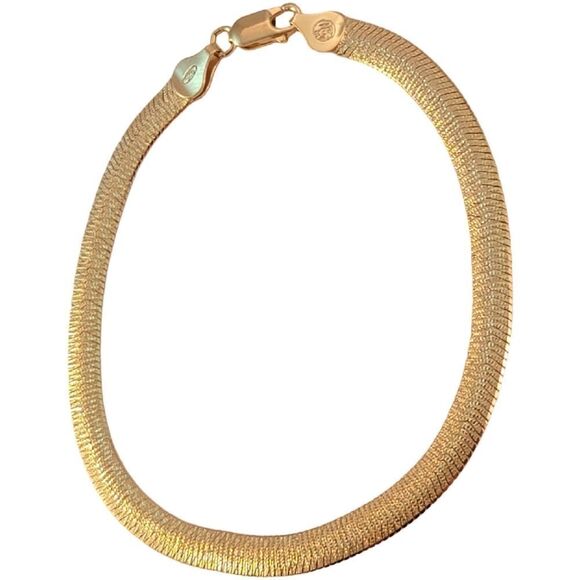 Gold Over Sterling Stardust Textured Italy Herringbone Bracelet - Picture 7 of 9